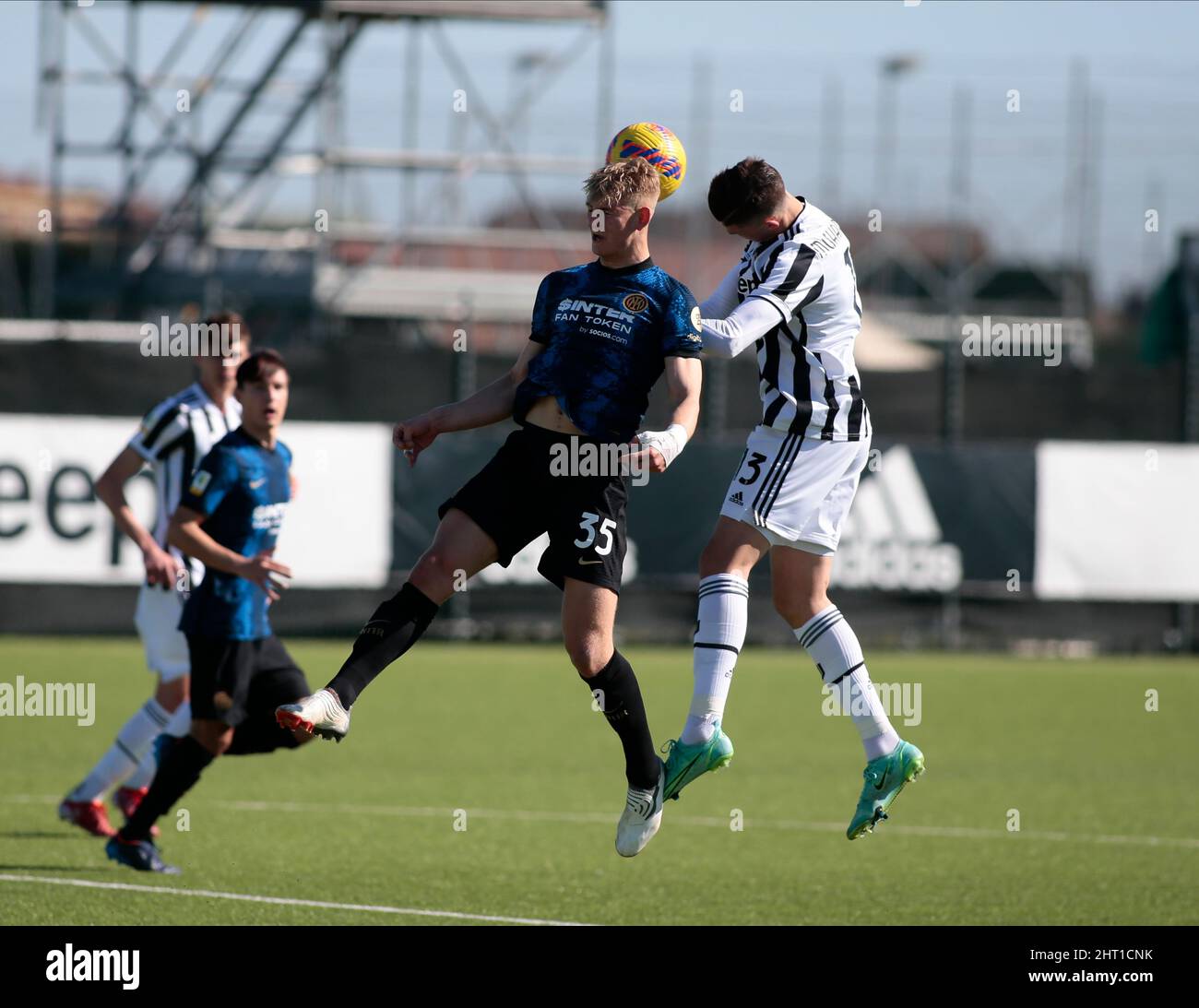 Turin, Italien. 26.. Februar 2022. Vinovo / Italien 26. Feb. 2022 während der italienischen Serie A U19, Fußballspiel zwischen Juventus U19 und Inter U19 im Juventus Training Center Credit: Nderim Kaceli/Alamy Live News Stockfoto