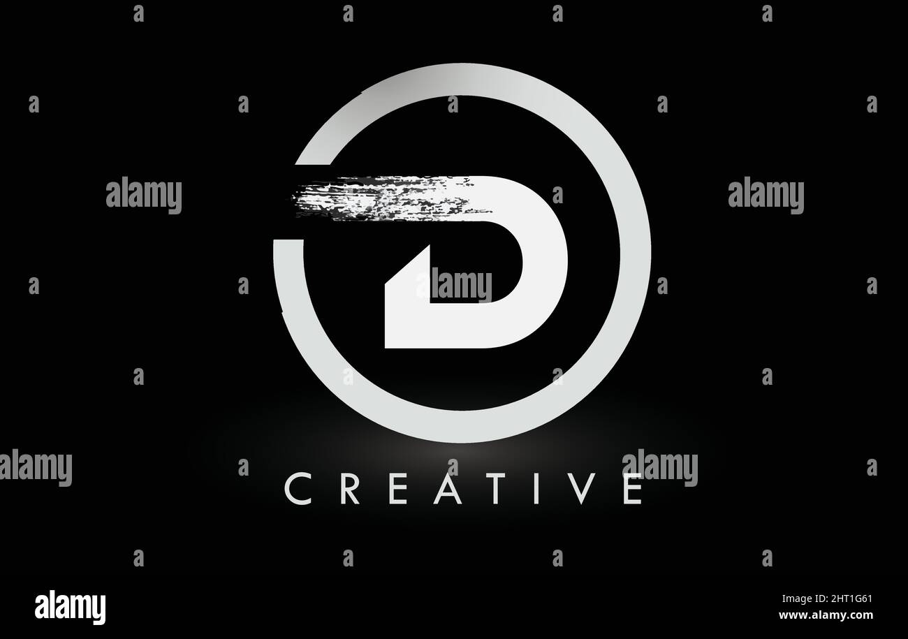Weißes D-Pinsel-Logo mit schwarzem Kreis. Creative Brushed Letters Icon Logo. Stock Vektor