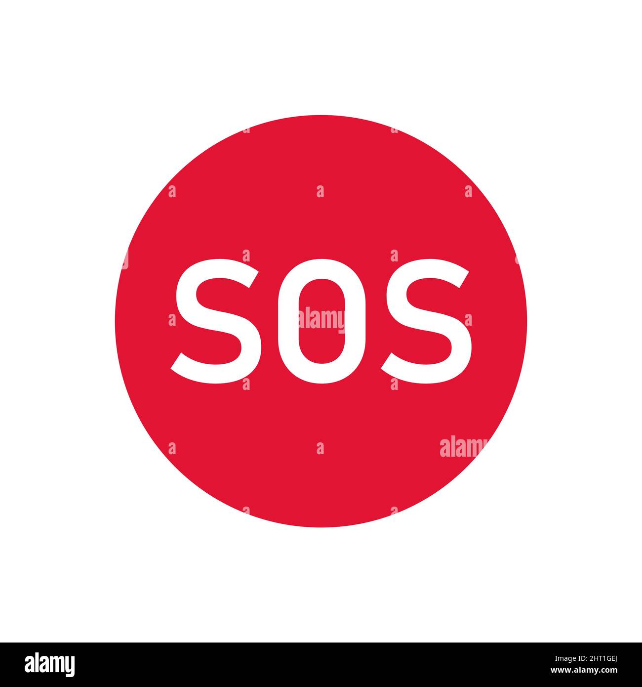 SOS-Rundsymbol. Rotes Vektor-Sticker-Zeichen in flachem Stil Stock Vektor