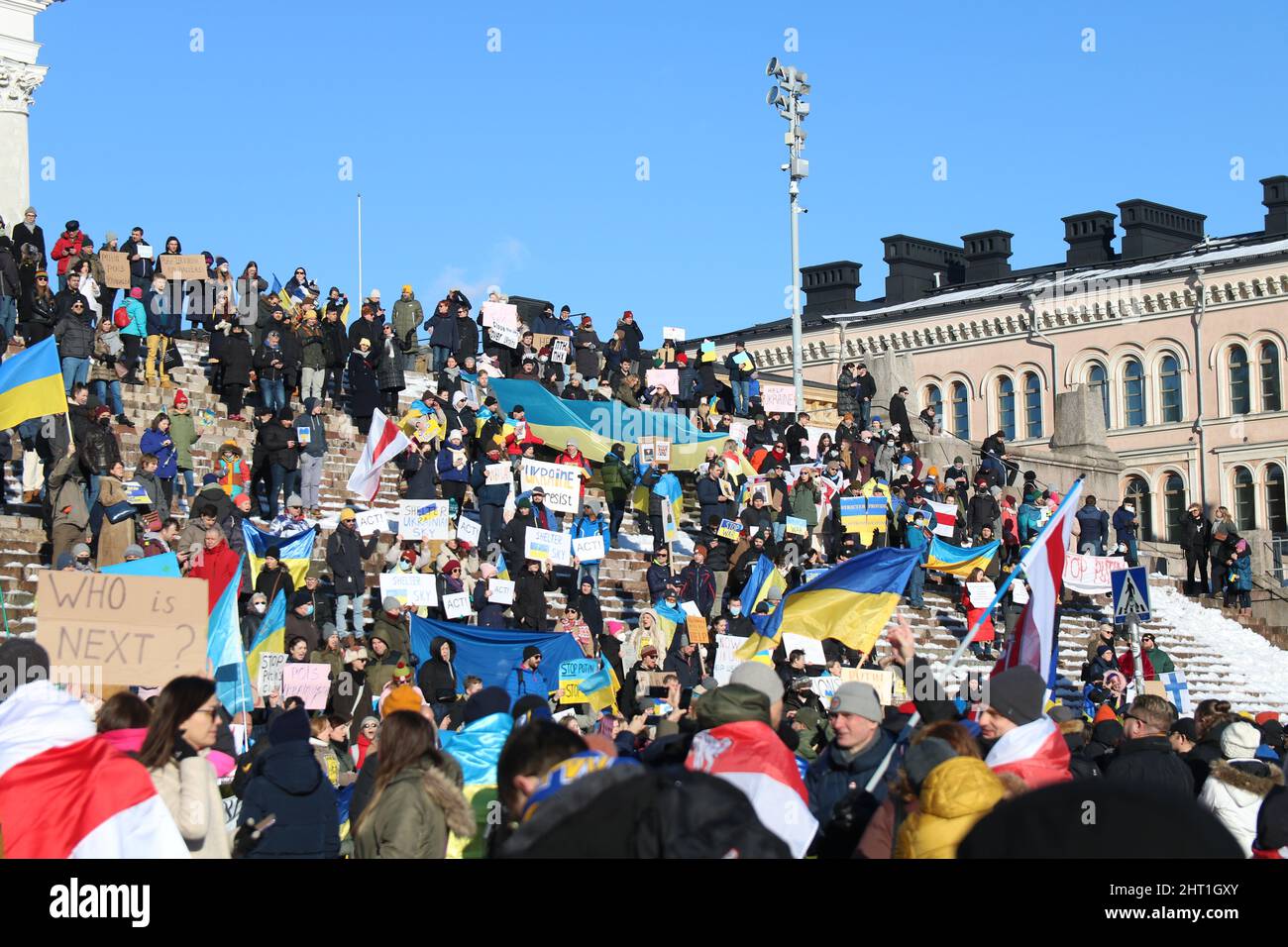Demonstration gegen russischen Angriff auf die Ukraine. Stockfoto