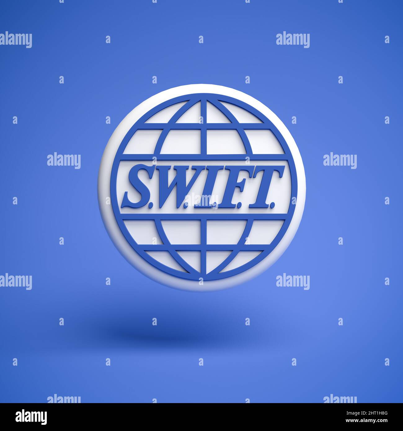 3D Logo des Vollziehers der Finanztransaktion zwischen Banken S.W.I.F.T. (Society for Worldwide Interbank Financial Telecommunication) Stockfoto