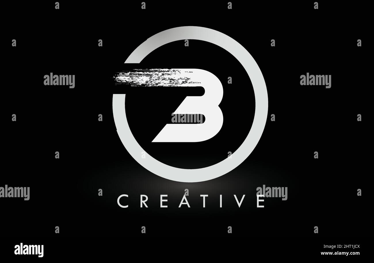 Weißes B-Pinsel-Logo mit schwarzem Kreis. Creative Brushed Letters Icon Logo. Stock Vektor