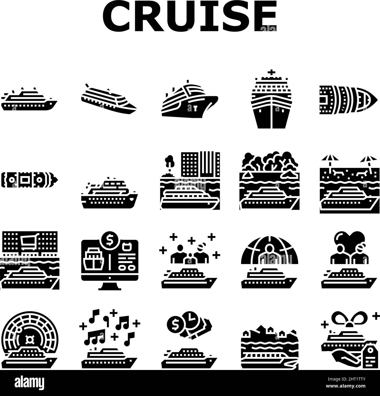 Kreuzfahrt Schiff Urlaub Genuss Icons Set Vektor Stock Vektor