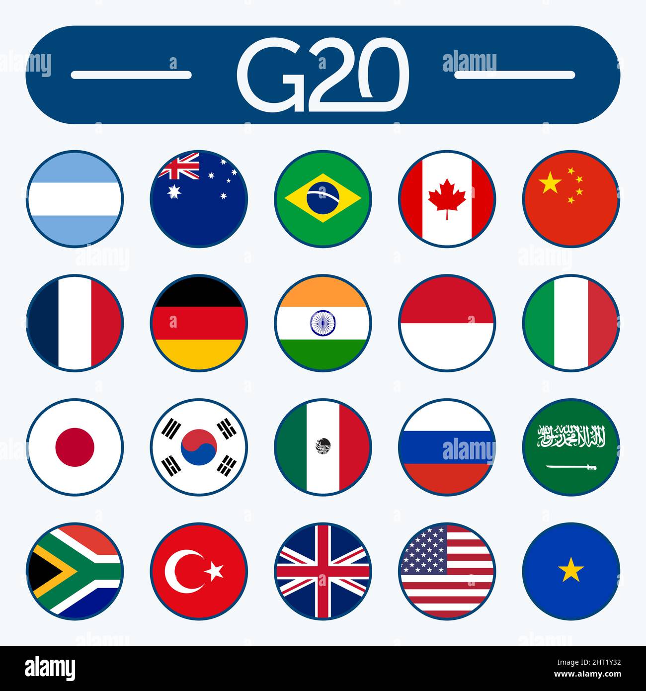 Vektorgrafik mit G20 Flaggen. Stock Vektor
