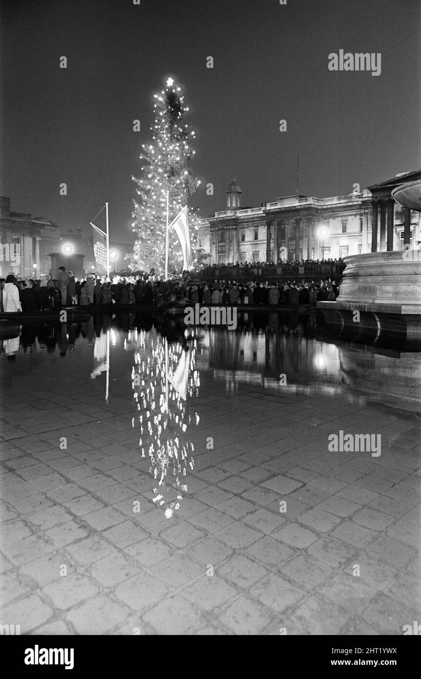 Lichter auf dem norwegischen Weihnachtsbaum am Trafalgar Square. 19.. Dezember 1966. Stockfoto