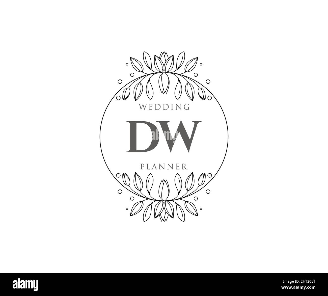 DW Initials Letter Wedding Monogram Logos Collection, handgezeichnete moderne minimalistische und florale Vorlagen für Einladungskarten, Save the Date, elegant Stock Vektor
