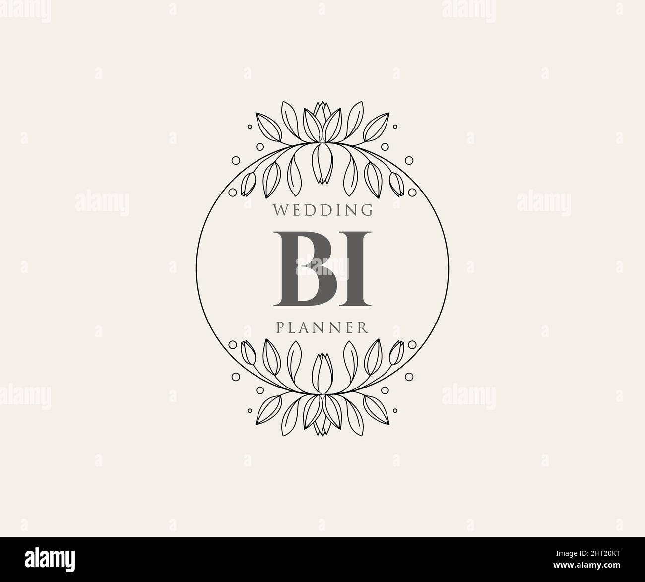 BI Initials Letter Hochzeit Monogram Logos Kollektion, handgezeichnete moderne minimalistische und florale Vorlagen für Einladungskarten, Save the Date, elegant Stock Vektor