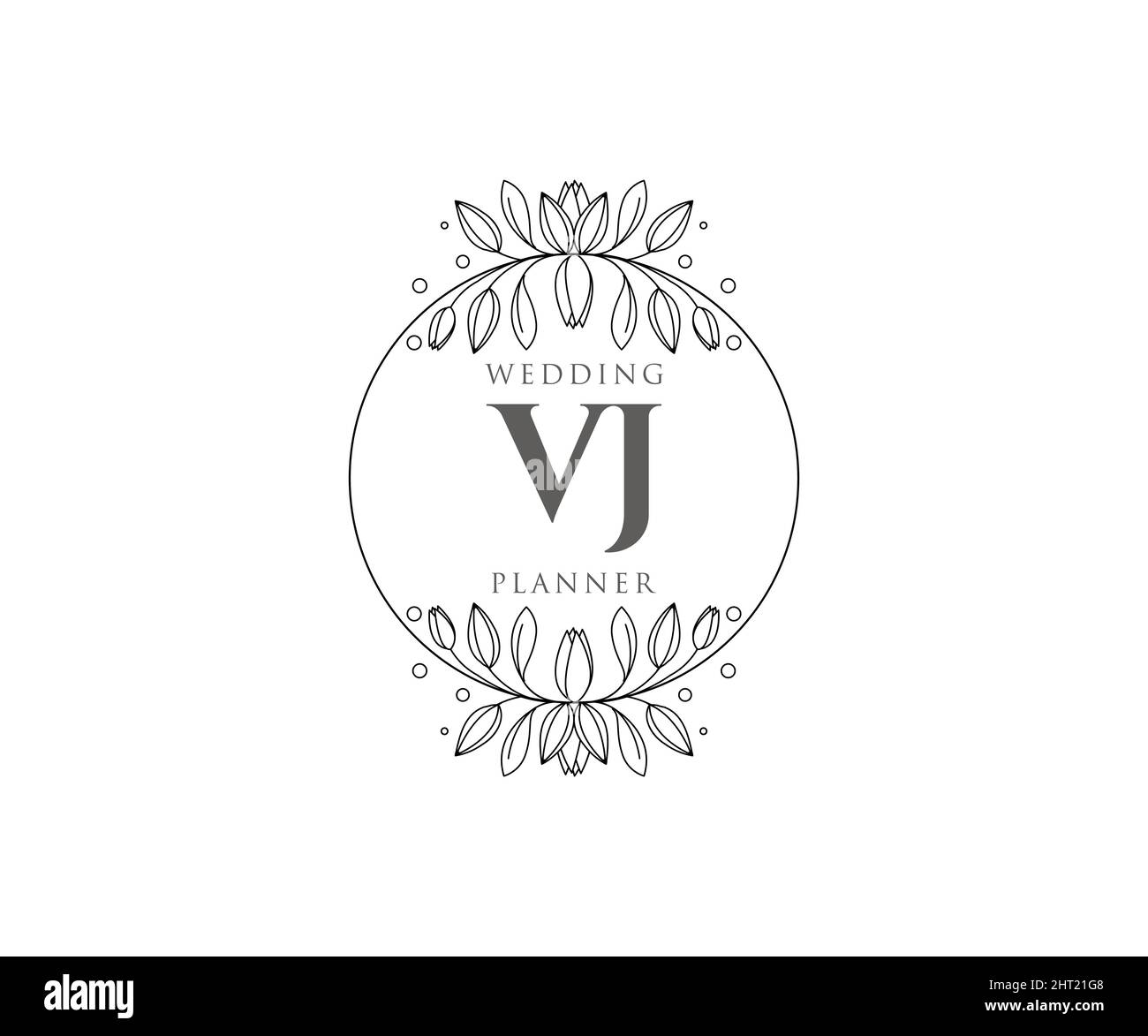 VJ Initials Letter Hochzeit Monogram Logos Kollektion, handgezeichnete moderne minimalistische und florale Vorlagen für Einladungskarten, Save the Date, elegant Stock Vektor