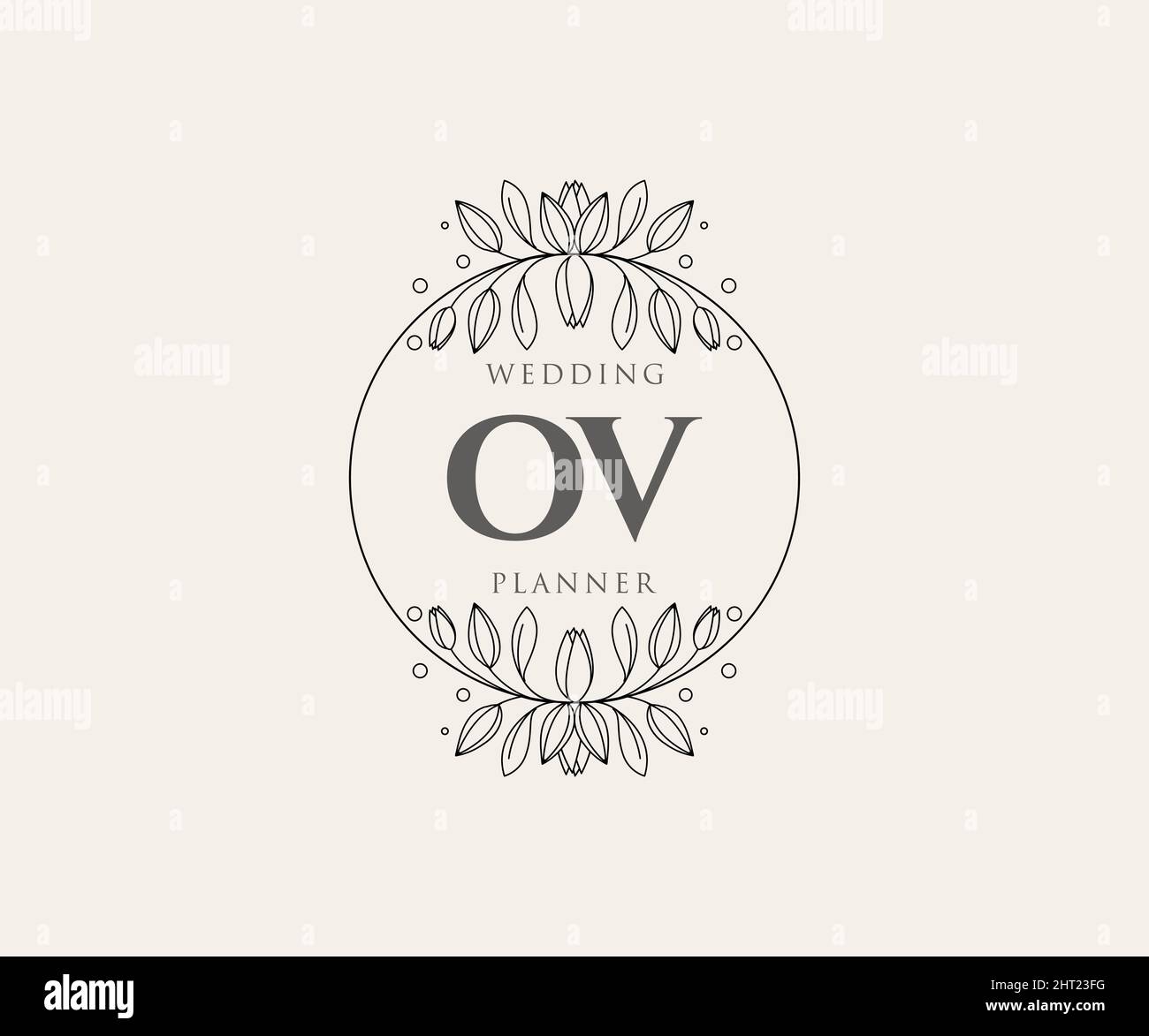 OV Initials Letter Hochzeitslogos Kollektion, handgezeichnete moderne minimalistische und florale Vorlagen für Einladungskarten, Save the Date, elegant Stock Vektor