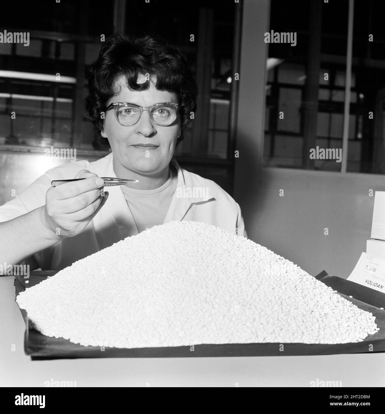 150.000 Volidan-Geburtspillen werden im British Drug House, Chemical Works, Graham Street, City Road, London, überprüft. 17.. August 1965. Stockfoto