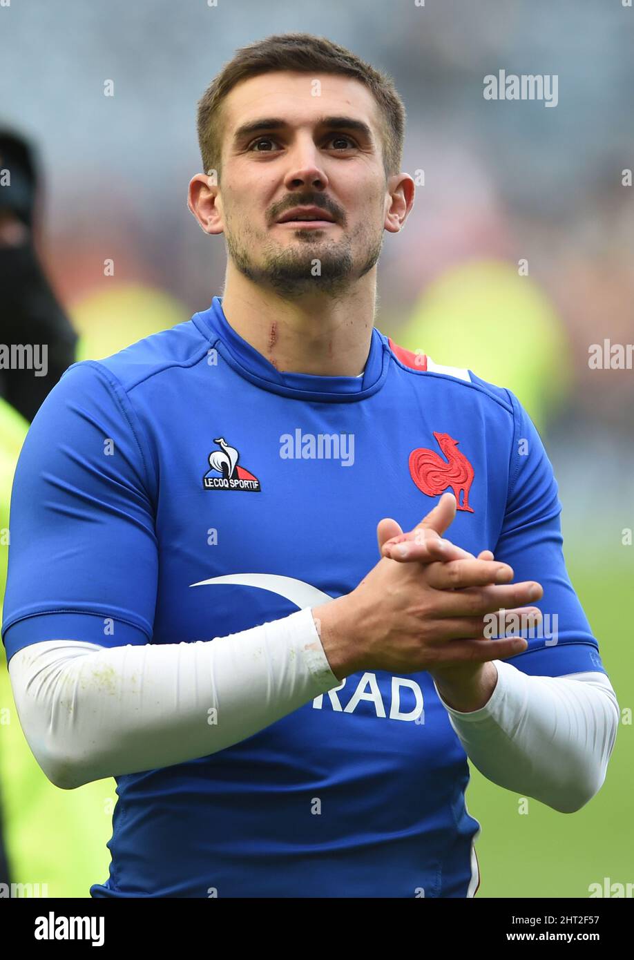 Edinburgh, Schottland, 26.. Februar 2022. Melvyn Jaminet aus Frankreich nach dem Guinness 6 Nations Spiel im Murrayfield Stadium, Edinburgh. Bildnachweis sollte lauten: Neil Hanna / Sportimage Kredit: Sportimage/Alamy Live News Stockfoto