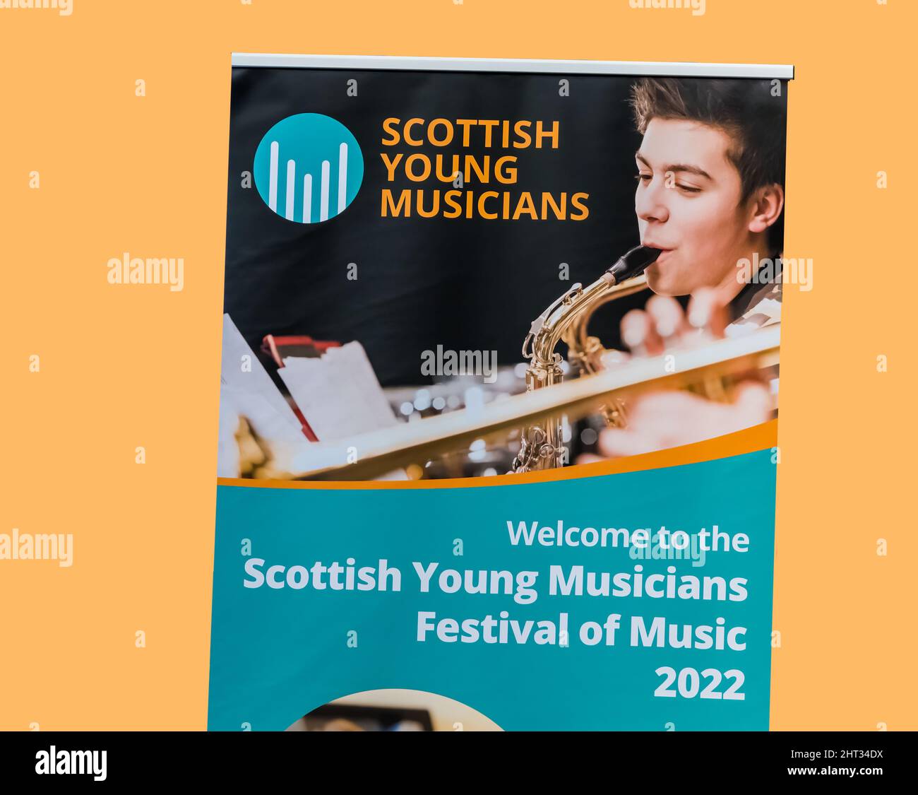Plakat für den Wettbewerb des Scottish Young Musicians Festival of Music im Jahr 2022 Stockfoto