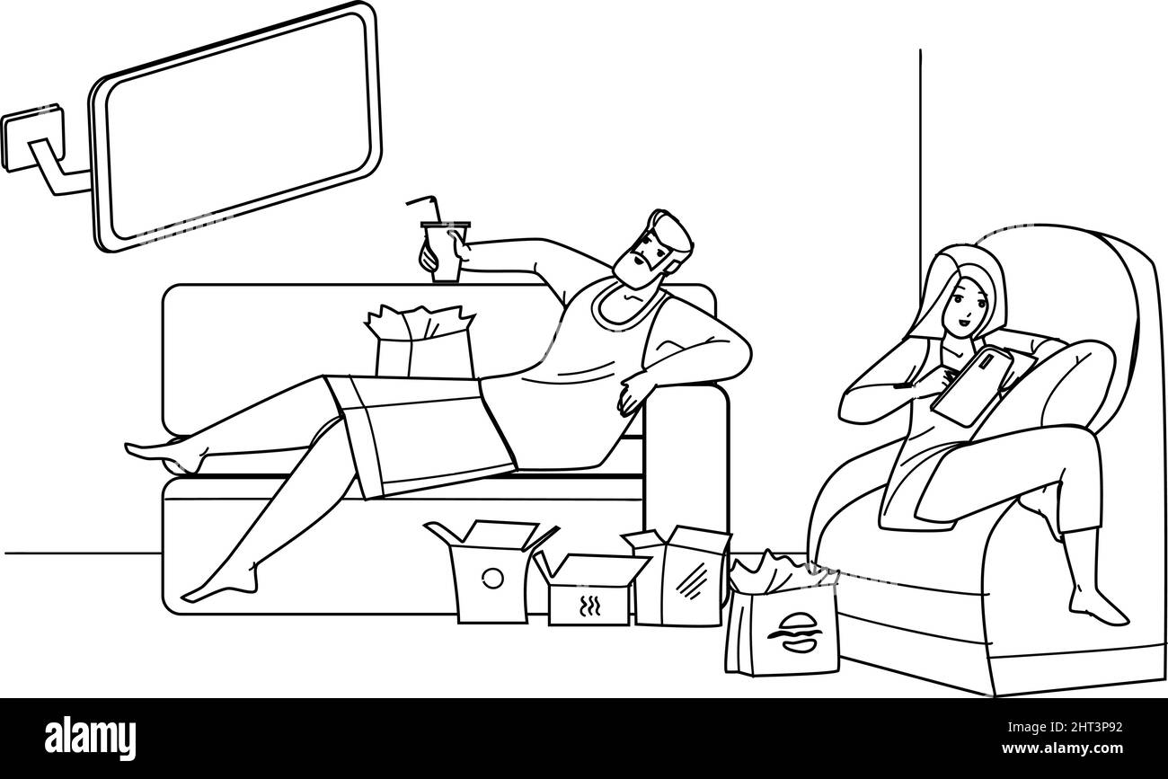 Fauler Mann Und Frau Ruhen Zusammen Home Vector Stock Vektor