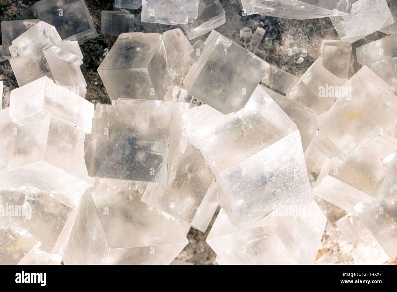 Ein Halite - Steinsalz, Nahaufnahme. Stockfoto