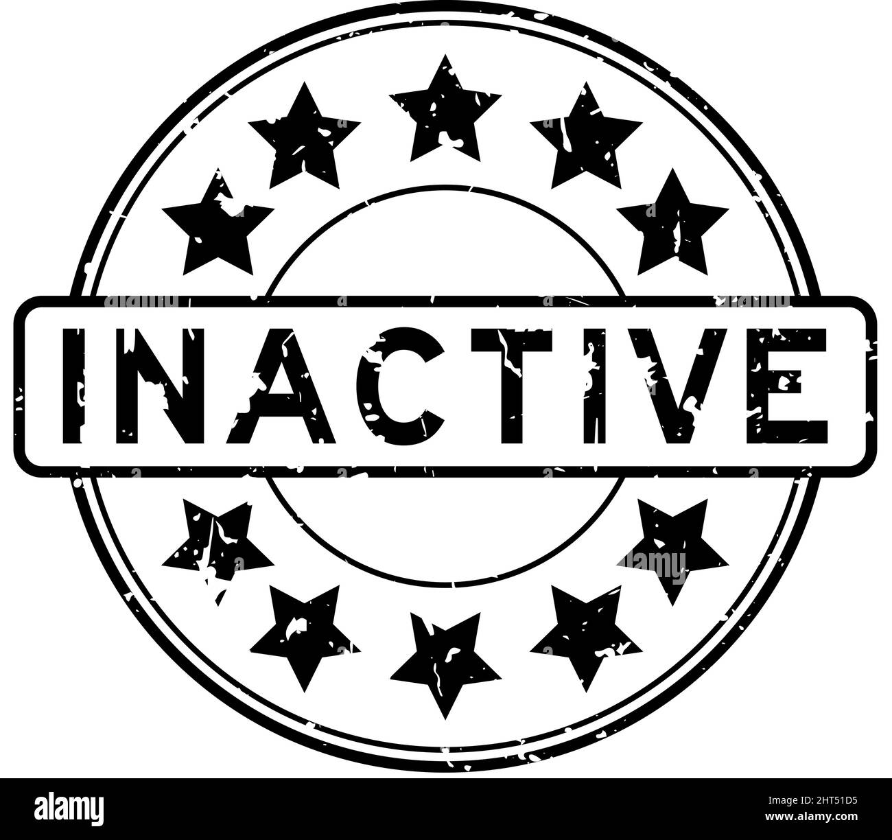 Grunge schwarzes inaktives Wort mit Stern-Symbol rund Gummi-Siegel-Stempel auf weißem Hintergrund Stock Vektor