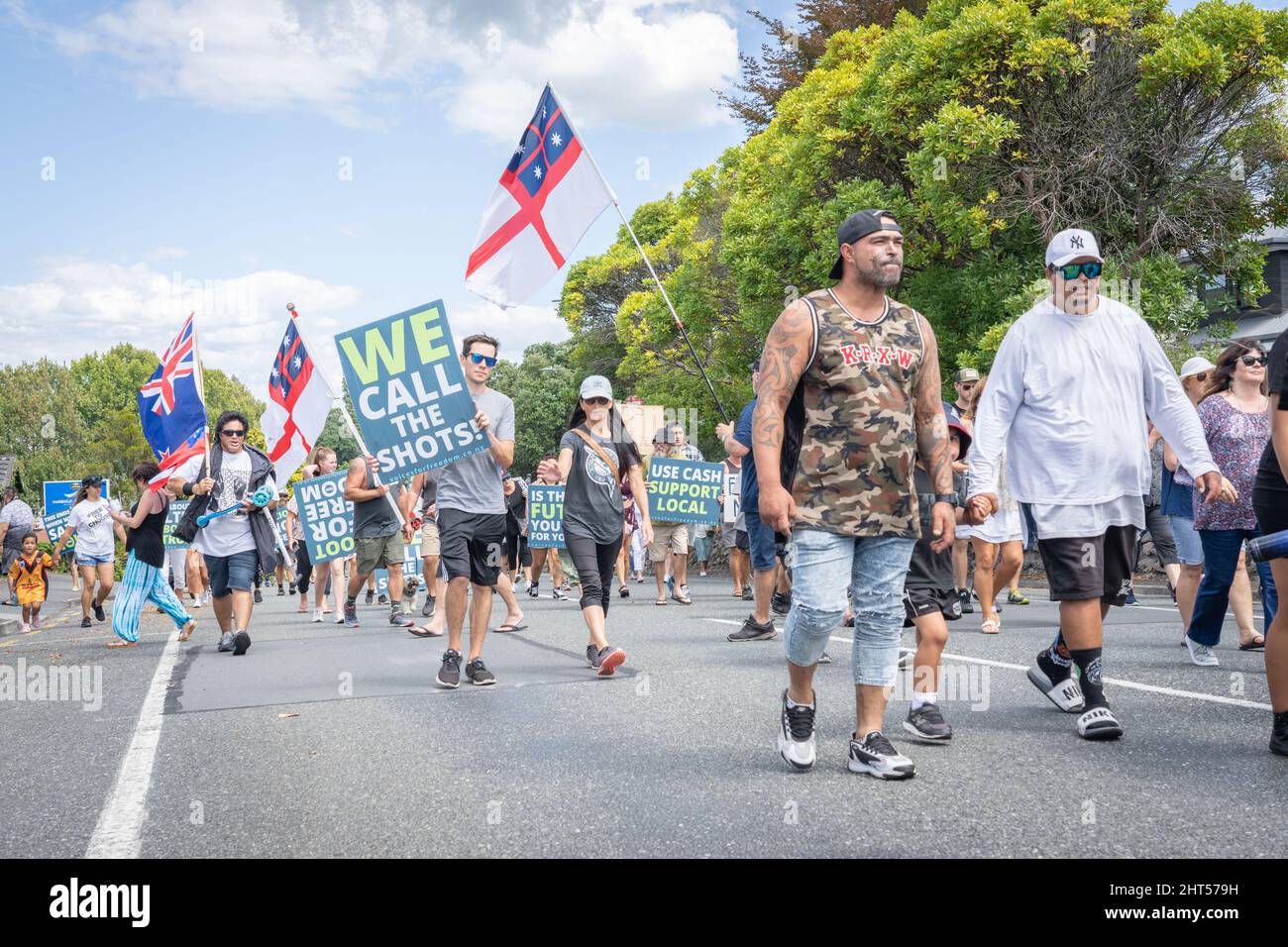 Tauranga Neuseeland - Februar 26 2022; die Menschen vor Ort, die an der covid Pandemie gegen das Mandat teilnehmen, schützen den märz. Stockfoto