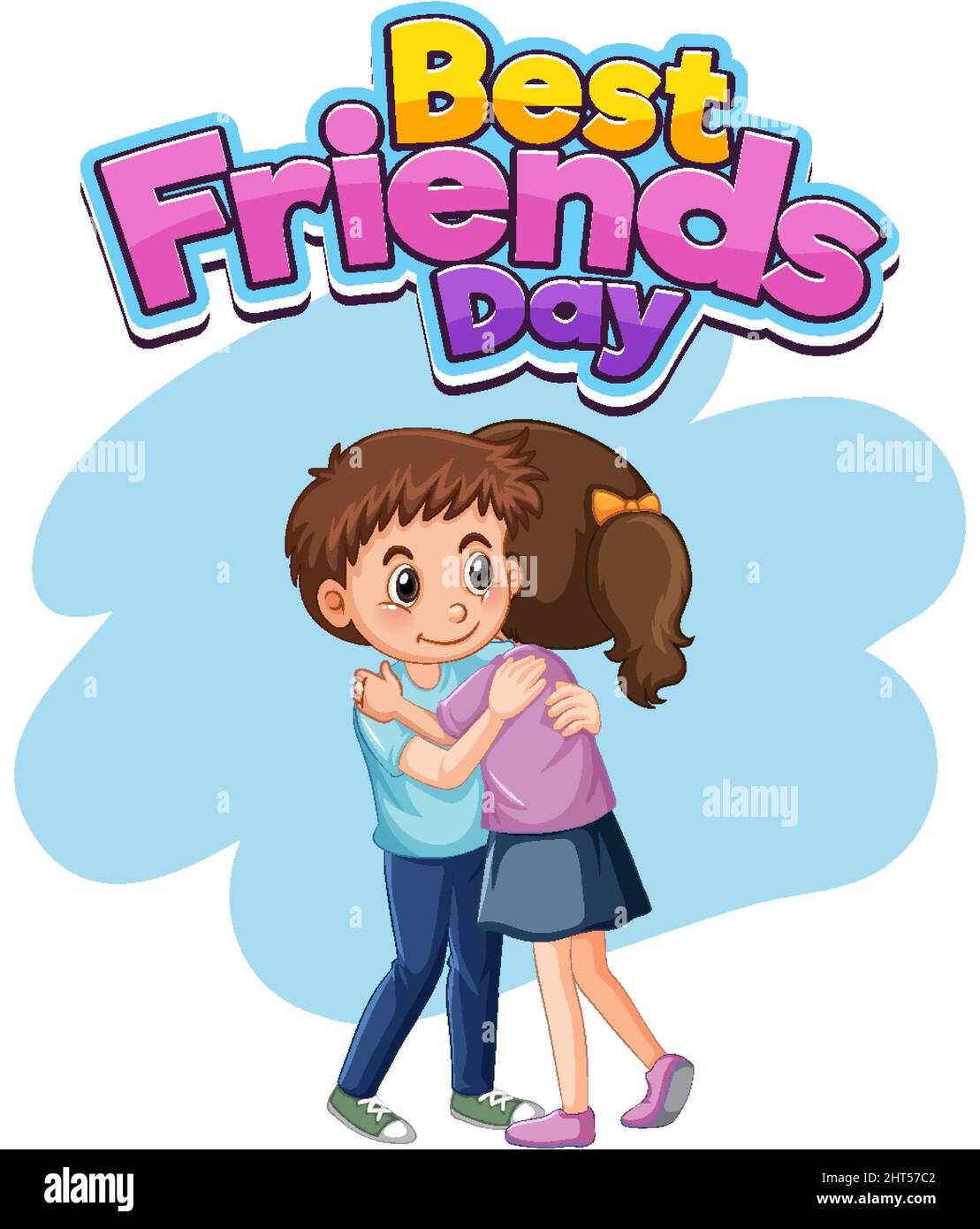 Logo-Banner mit „Best Friends Day“-Schriftzug und „Kids friend humpging together“-Illustration Stock Vektor