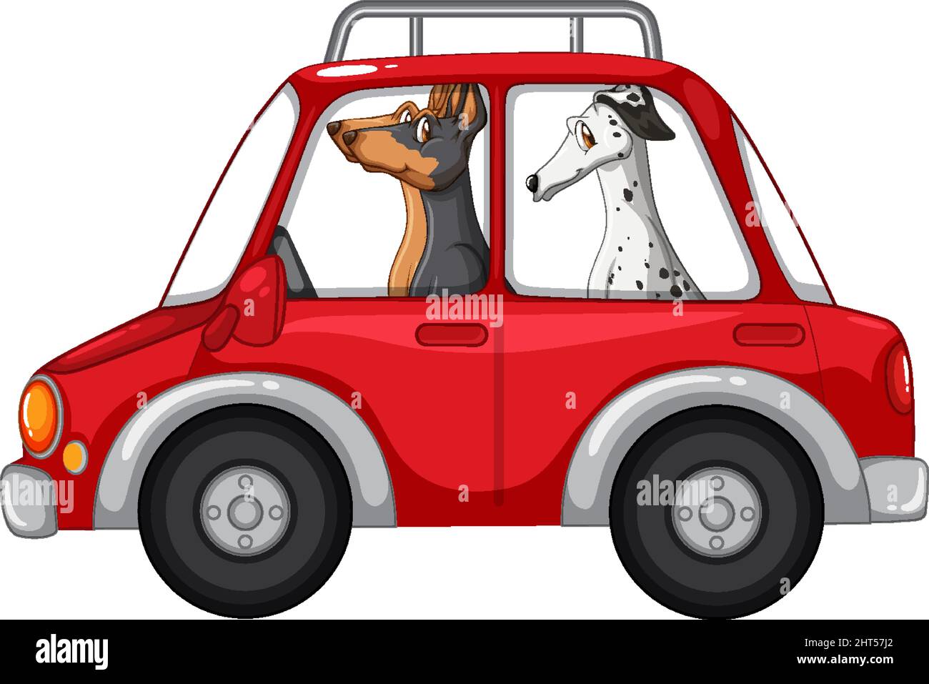 Drei Hunde fahren im roten Auto Illustration Stock Vektor