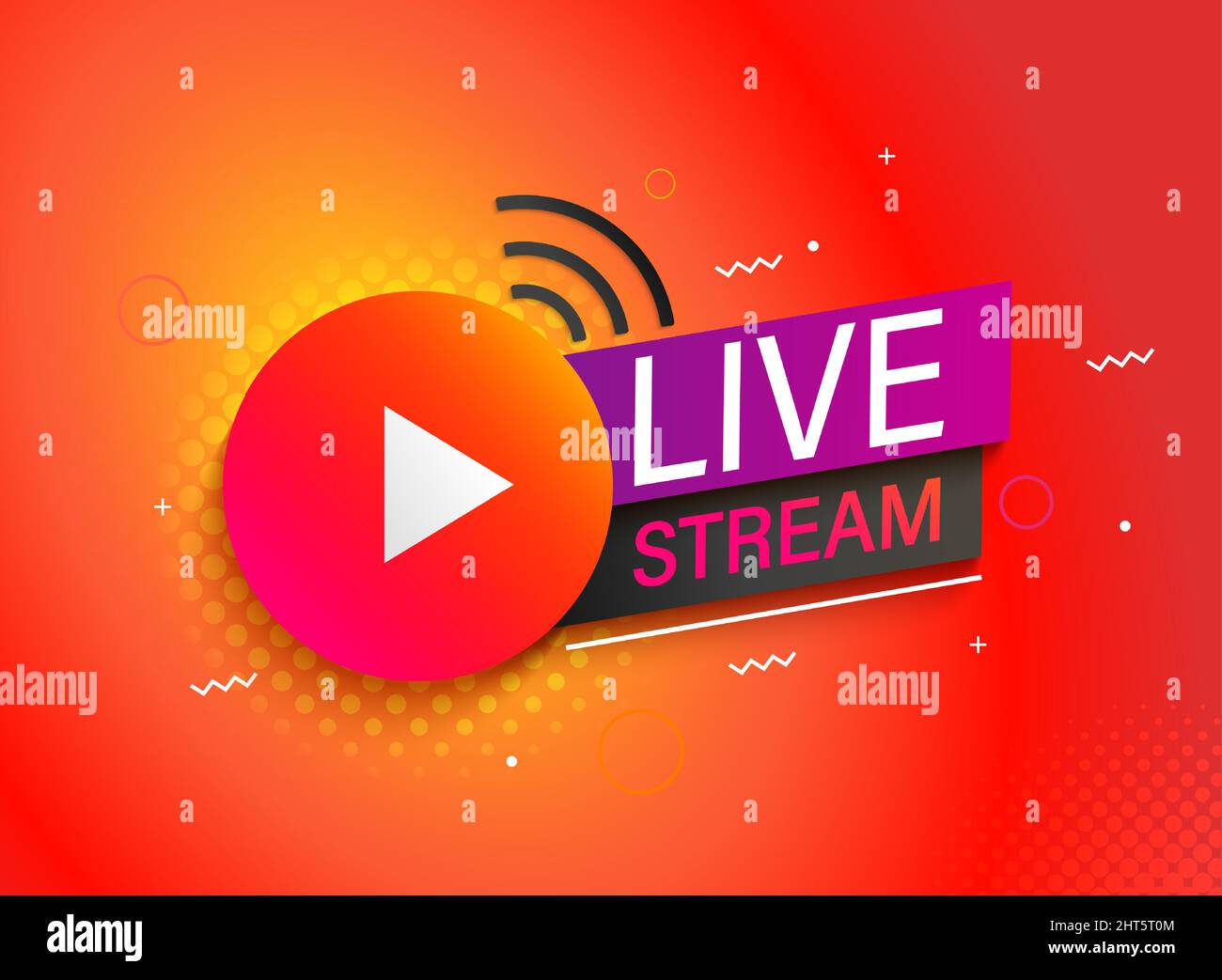 Helles Live-Stream-Symbol, Banner mit Play-Taste. Stock Vektor
