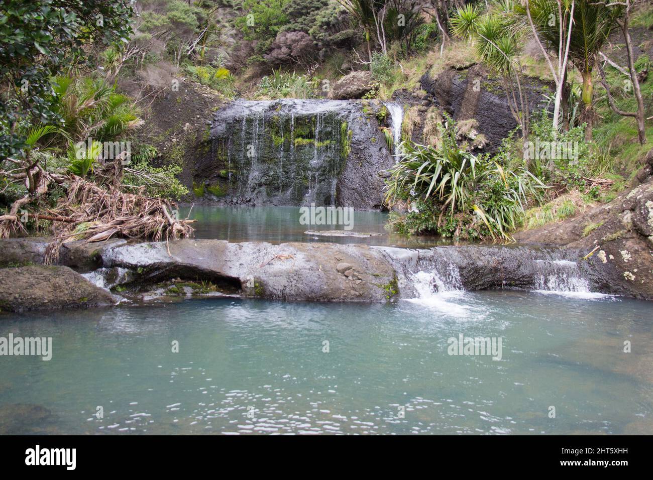 Der Blick auf die Wainamu Wasserfälle, Neuseeland. Stockfoto