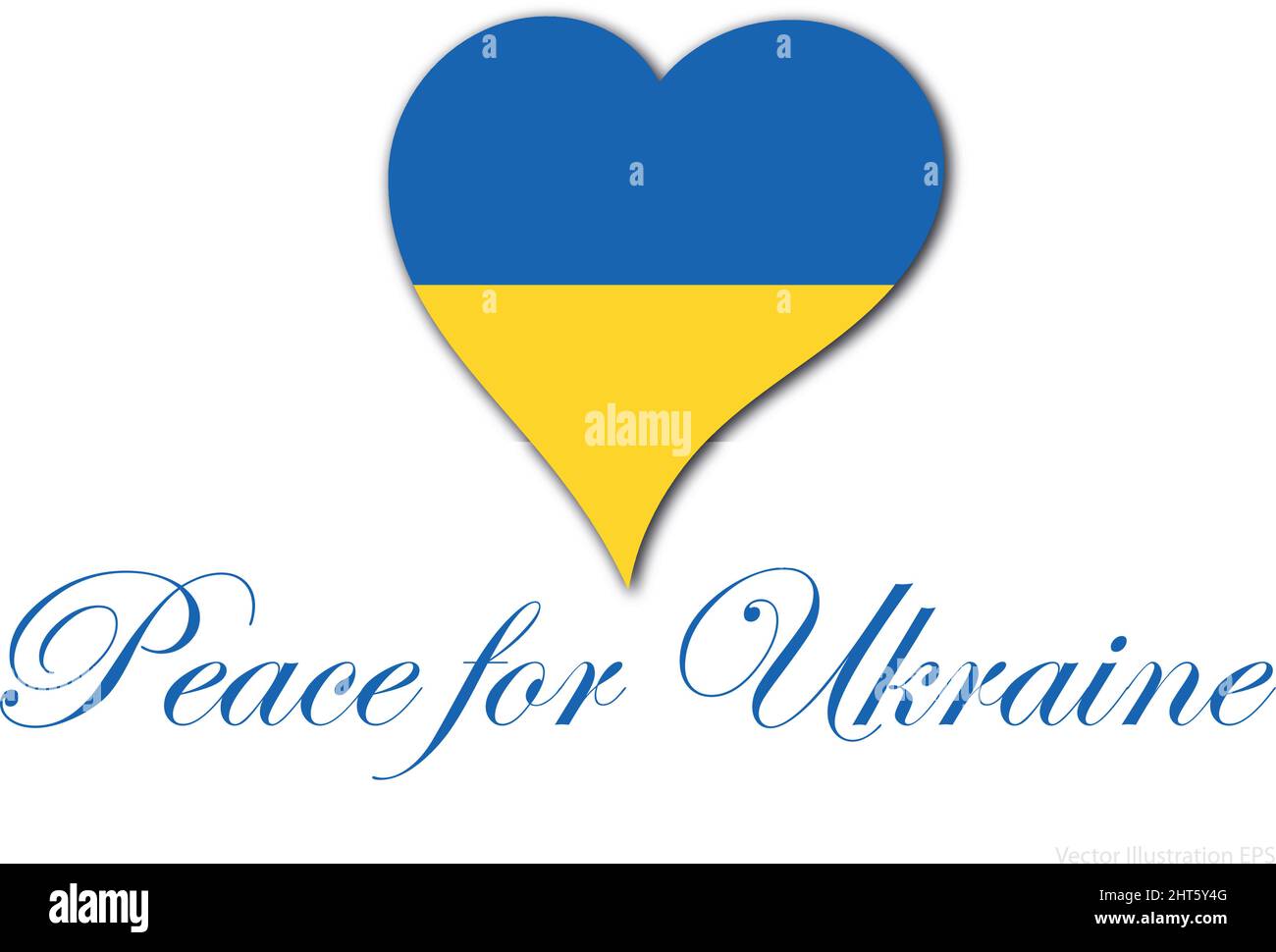 Herz in den Farben der ukrainischen Flagge mit dem Text Frieden für die ukraine in gebogener Schrift. Vektorgrafik Stock Vektor