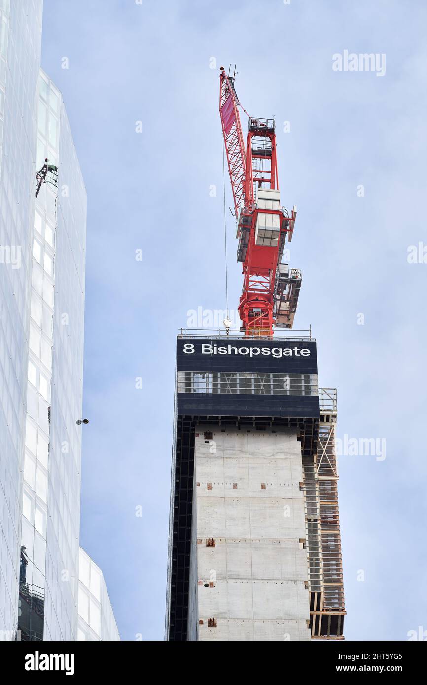 8 Bishopsgate, City of London, England, ein Wolkenkratzer im Bau, Februar 2022. Stockfoto