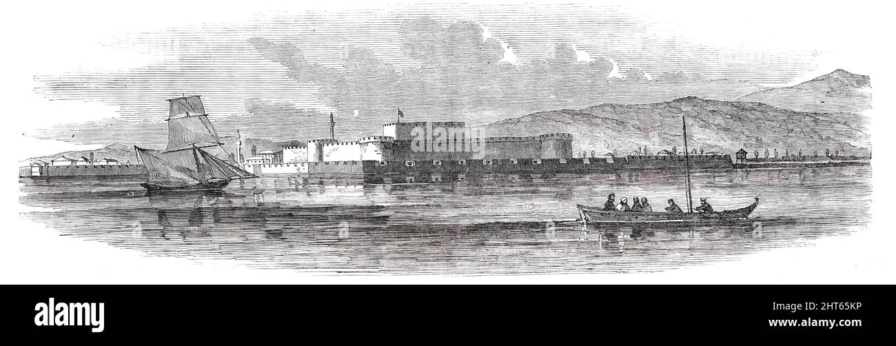 Die Dardanelles - Fort von Chanah-Kalesi, aus der Mitte des Kanals, 1850. „Vielleicht ist von allen acht Batterien, die den Kanal bewachen, die beeindruckendste die von Chanah-Kalesi oder das Innere Fort von Asien“ [in der modernen Türkei]. Ansicht von '... travel gefeierten Befestigungen der Dardanelles, errichtet auf beiden Seiten des Hellespont, der von ihnen auch den Namen der Straße der Dardanelles nimmt. Diese Straße, die Europa von Asien trennt und das Meer von Marmora mit dem Archipel verbindet, erstreckt sich in südwestlicher Richtung aufwärts von fünfzig Meilen in der Länge'. Abbildung durch ein '.. Stockfoto