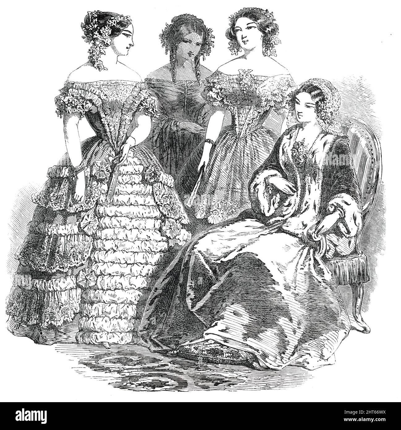 Pariser Mode für Mai 1850. Aus „Illustrated London News“, 1850. Stockfoto