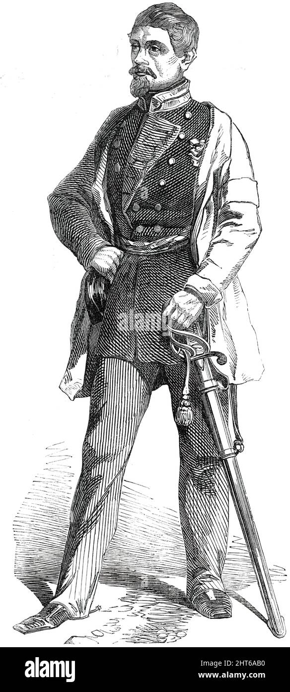 Oberst von der Tann, Stabschef von General Willisen, 1850. Porträt des bayerischen Militärführers Ludwig Freiherr von und zu der Tann-Rathsamhausen. 'Dieser tapfere Soldat ist Stabschef von General Willisen, Oberbefehlshaber der Schleswig-holsteinischen Armee... zu Beginn des laufenden Jahres wurde er zum Oberst und Stabschef ernannt. Er ist ein wagemutiger und unternehmungslustiger Offizier und wird von seinen Truppen sehr geliebt. Im privaten Gespräch ist er einer der bescheidensten und bescheidensten Männer. Er führte die gesamten späten erfolglosen Operationen gegen Friedrichstadt, in durch Stockfoto