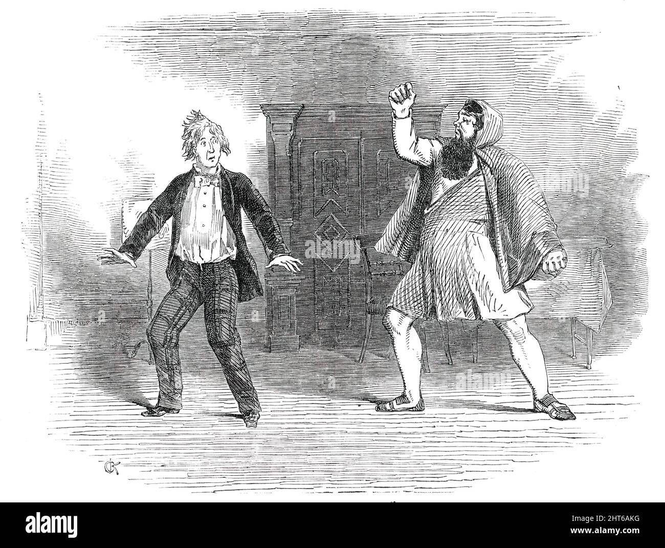 Skizze aus dem neuen Drama von "Jessie Gray", im Adelphi Theater, [London], 1850. '...die gemeinsame Produktion von Robert Brough und Bridgman...Jessie Gray, die dem Stück (Madame Celeste) den Namen gibt, ist die vermeintliche Tochter eines Apothekers, der sich über den Gratistitel von Dr. Gray (Mr O'Smith), und wer wird geliebt von dem Neffen eines hochmütigen Baronet ... der ehemalige (Mr.. Boyce) Gericht sie in der Verkleidung eines Künstlers, der letztere (Mr. Hughes), um den Jungen aus Jessie zu entweihen, erfindet einen Plan für den Ruin ihres Ruins... Der Baronet gelingt in seinem Objekt; aber, zu &quo Stockfoto