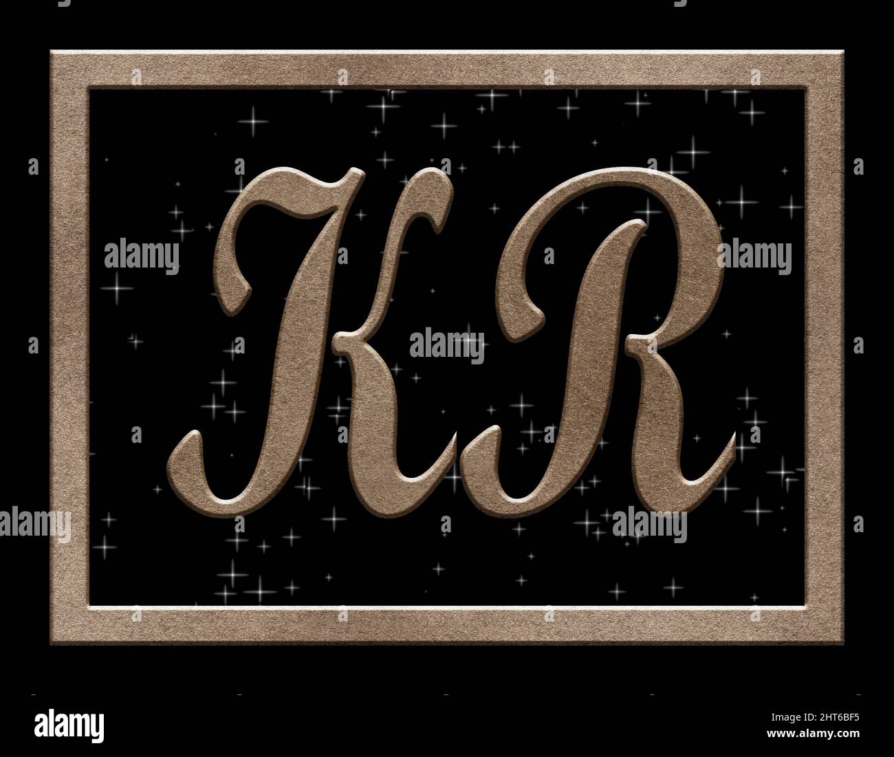 Unterschrift mit den beiden Großbuchstaben KR , Kristall Stockfoto