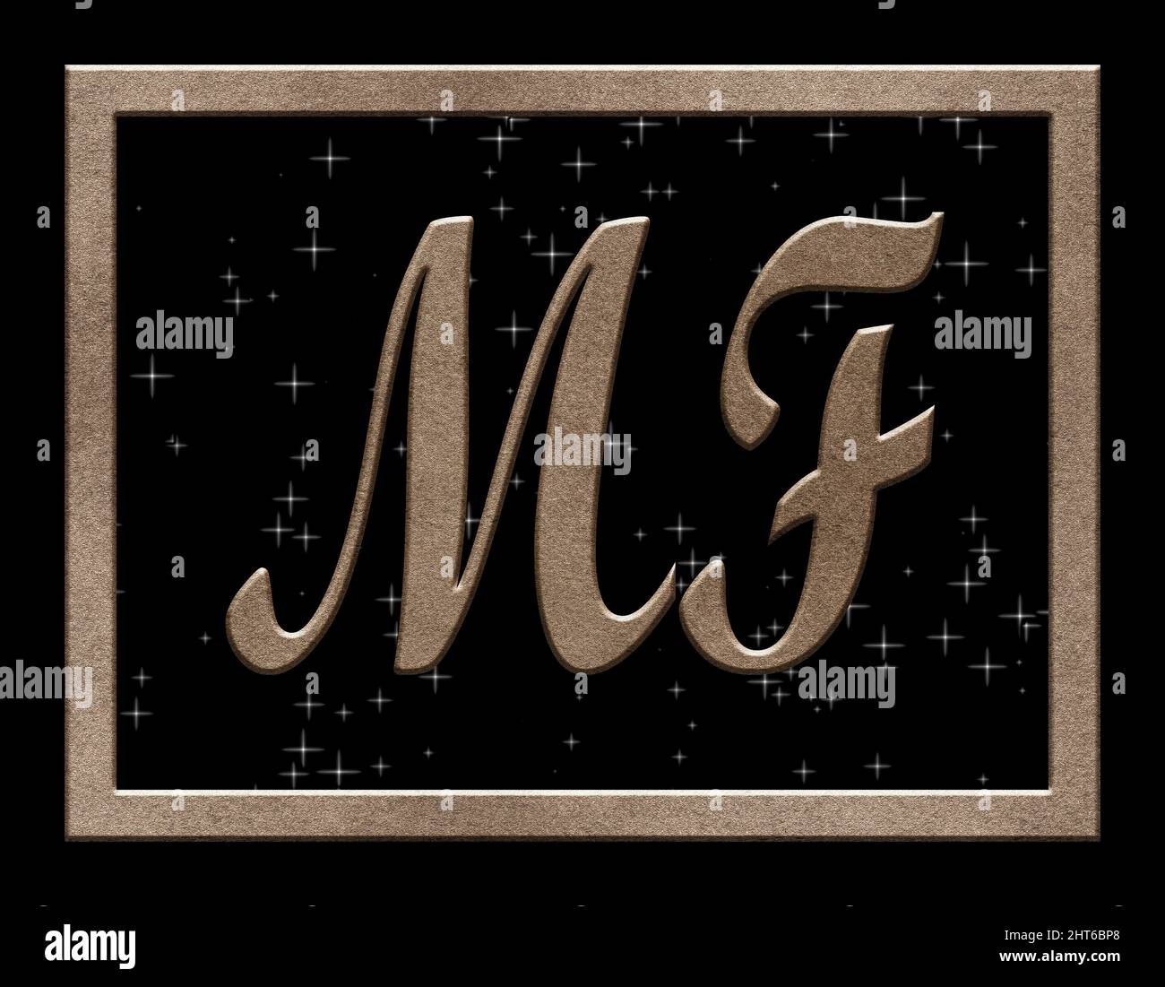 Unterschrift mit den beiden Großbuchstaben MF , Kristall Stockfoto