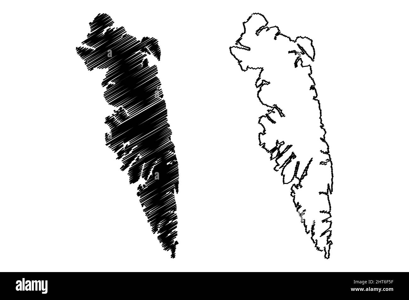 Baranof Island (Vereinigte Staaten von Amerika, Nordamerika, Alaska, USA, USA, Alexander Archipelago) Karte Vektor Illustration, Skizze Blatt’-ka X' Stock Vektor