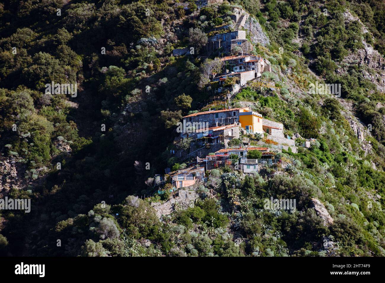 Ein natürlicher Blick auf alte Häuser auf der Insel Cinque Terre in Italien Stockfoto