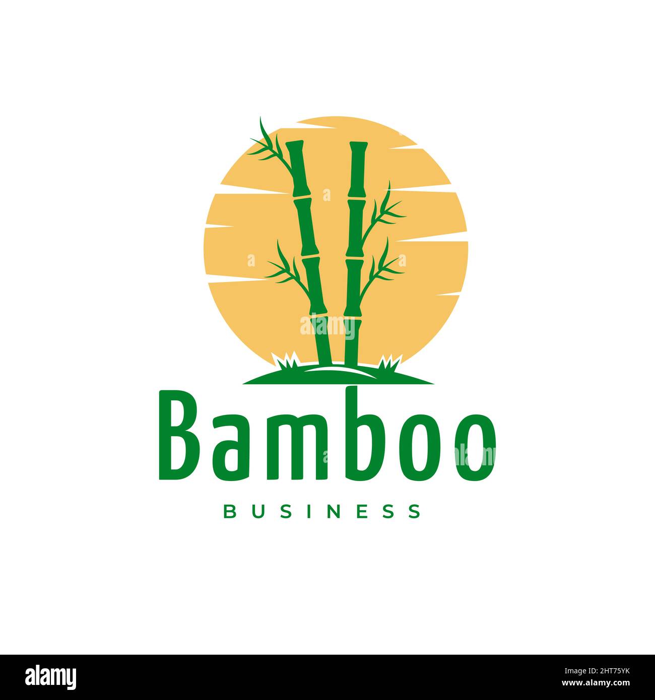 Grüner Bambus-Stamm Logo Vorlage Dämmerung Mond Illustration Symbol Design-Symbol Stock Vektor