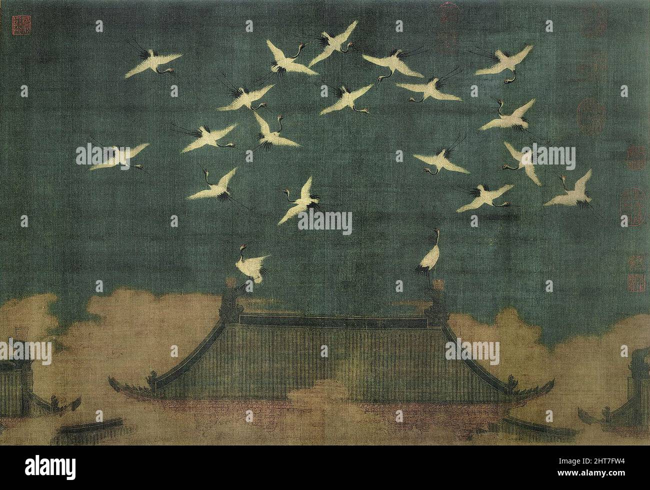 Auspicious Krane von Kaiser Huizong der Song (1082 - 1135), Jahr 1112 (der Nördlichen Song Dynastie), Technik, Tusche und Farbe auf Seide, Standort Liaoning Provincial Museum Stockfoto