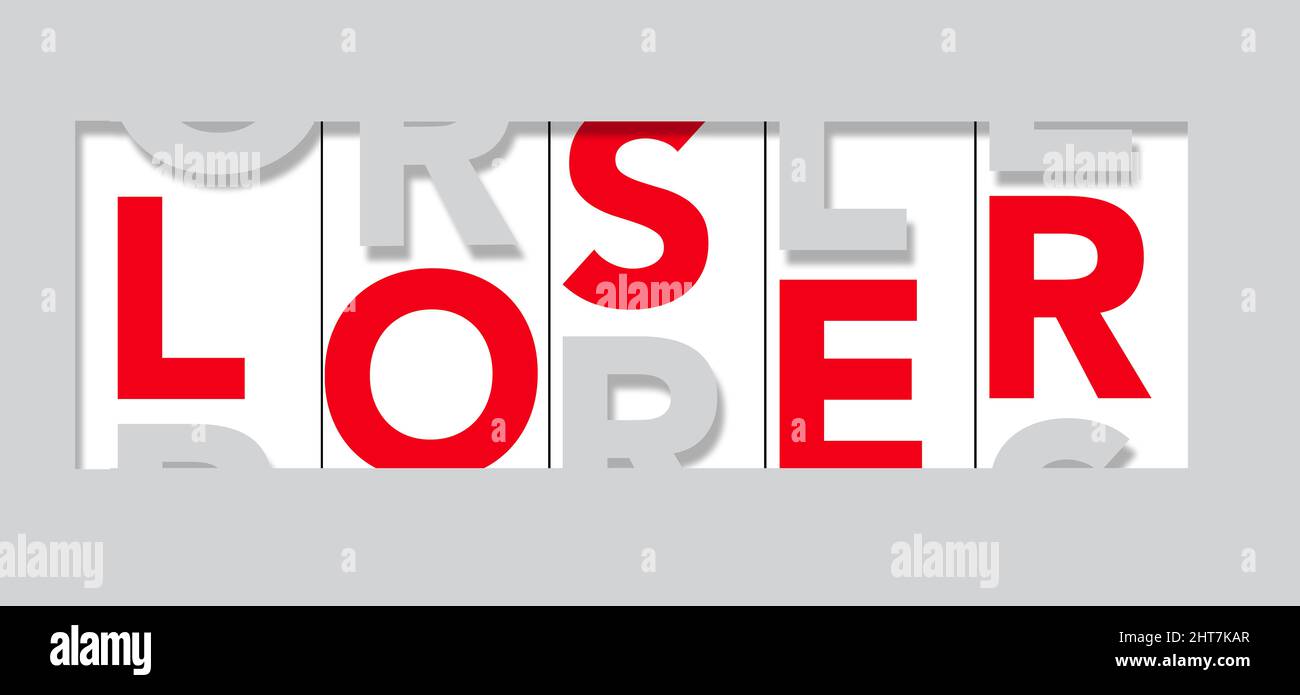 Glücksspiel Verlierer - Das Wort Verlierer erscheint bis zu Futter werden auf den drehenden Rädern ein casino slot machine in diesem typografische Abbildung. Stockfoto