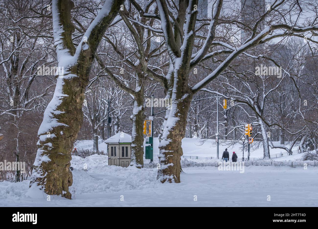 Großer Schneesturm im New York Central Park nach großem Schneesturm Stockfoto