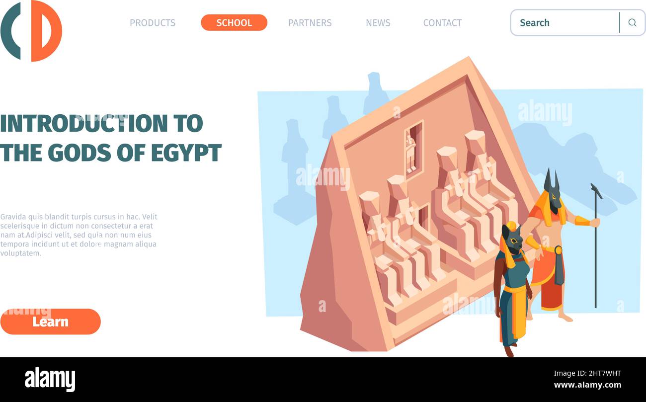 Landung in Ägypten. Reise-Konzept-Vorlage mit historischen alten Architektur Pyramide und ägypten Götter grellen Vektor-Webseite mit Platz für Text Stock Vektor