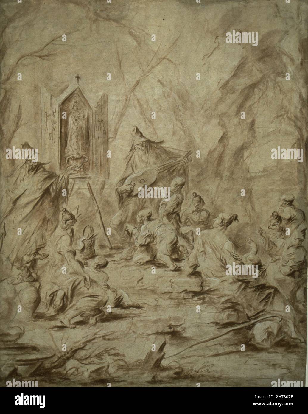 Ballade-Sängerin an einem Heiligtum der Jungfrau, 1720/25. Stockfoto
