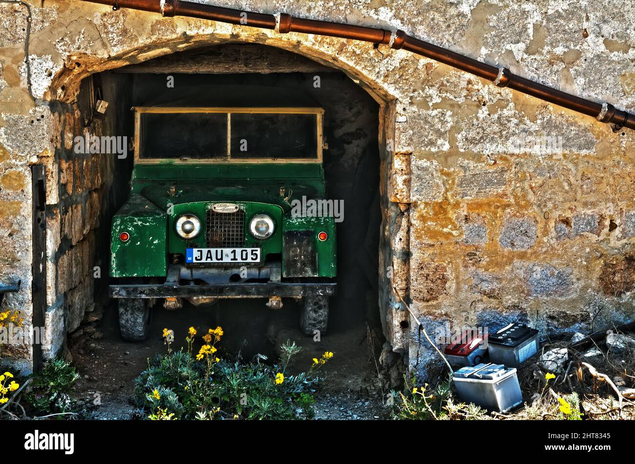 Alter britischer ikonischer Land Rover Stockfoto