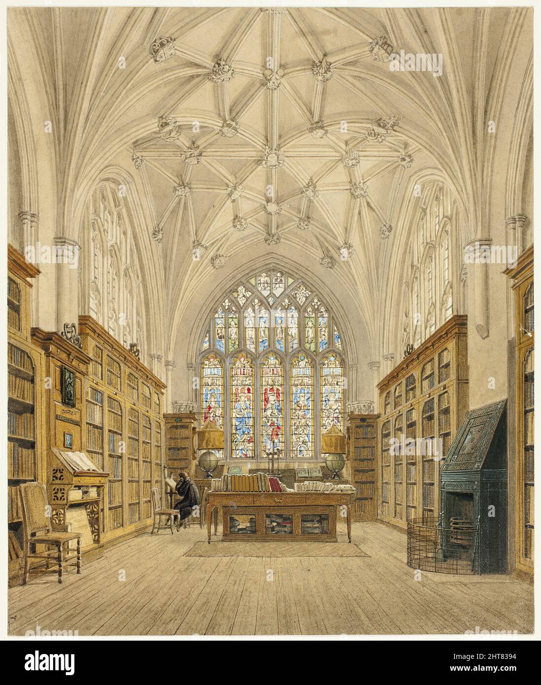 Bibliothek des Winchester College, c. 1816. Stockfoto