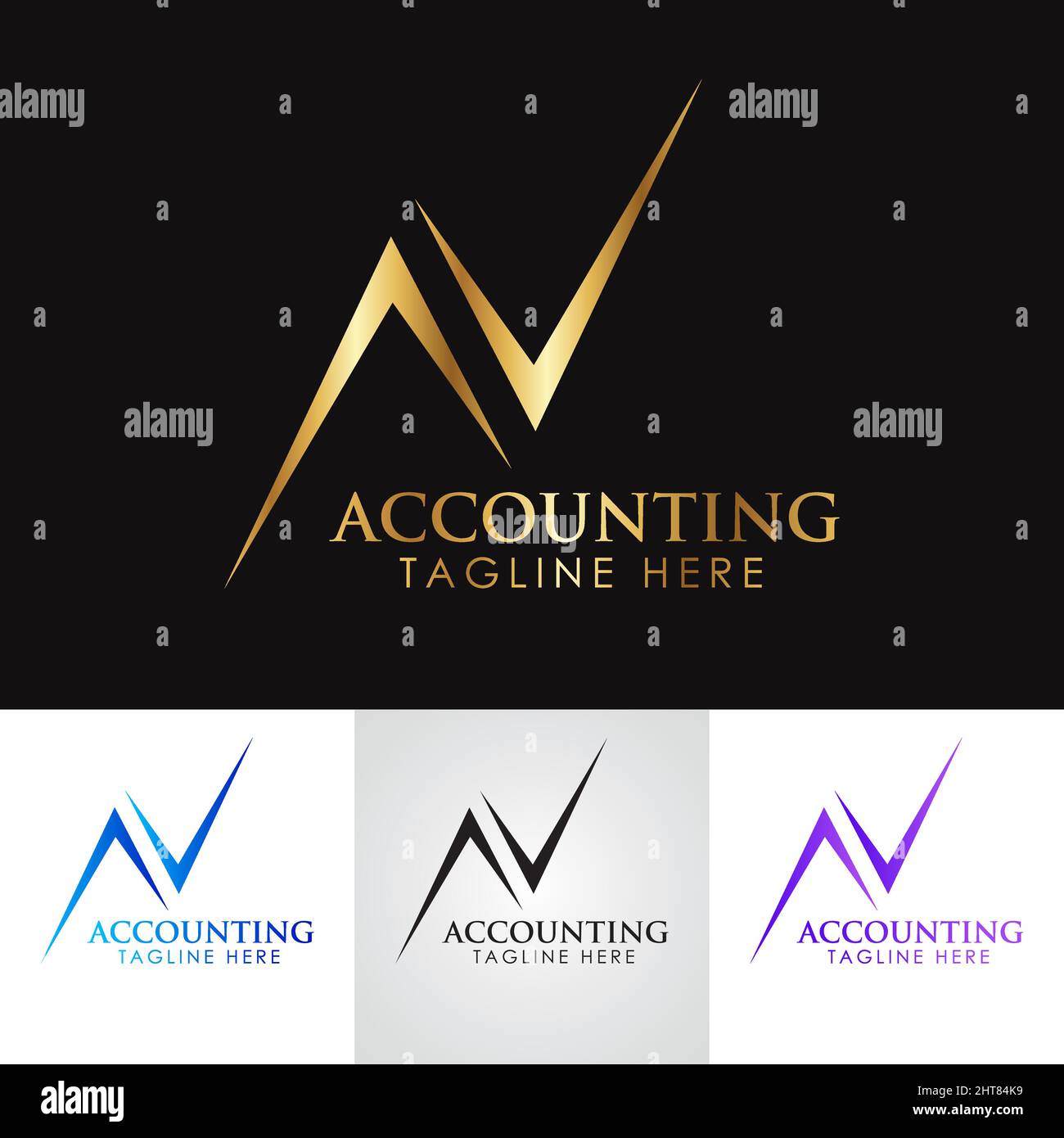 Goldenes Metallic-Design für Rechnungswesen und Finanzschreiben mit AV-Logo Stock Vektor