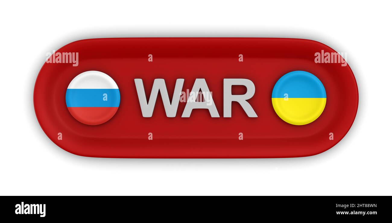 Krieg zwischen Russland und der Ukraine auf weißem Hintergrund. Isolierte 3D-Abbildung Stockfoto