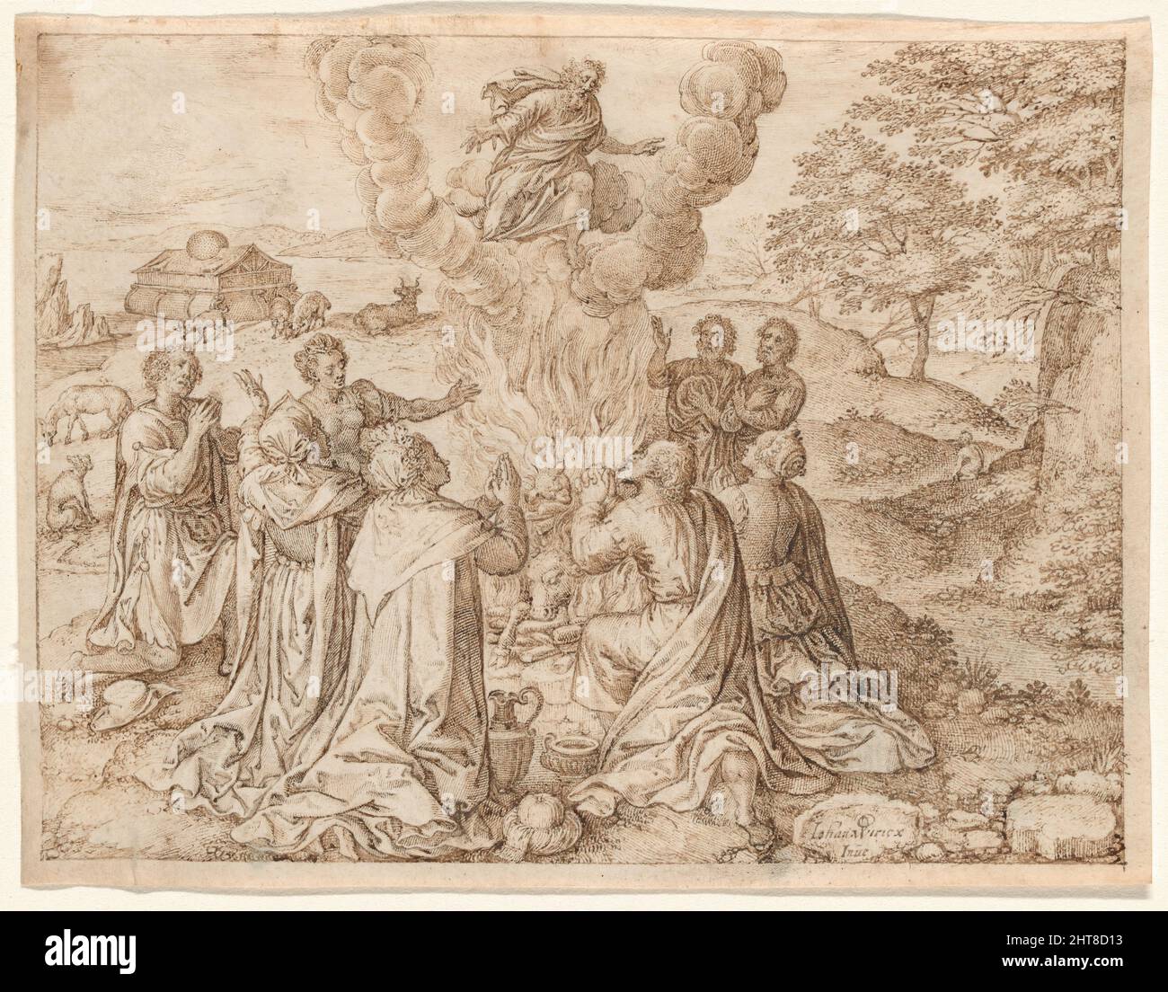 Noahs Opfer, Tafel IX aus der Schöpfung und Frühgeschichte des Menschen, 1606. Stockfoto