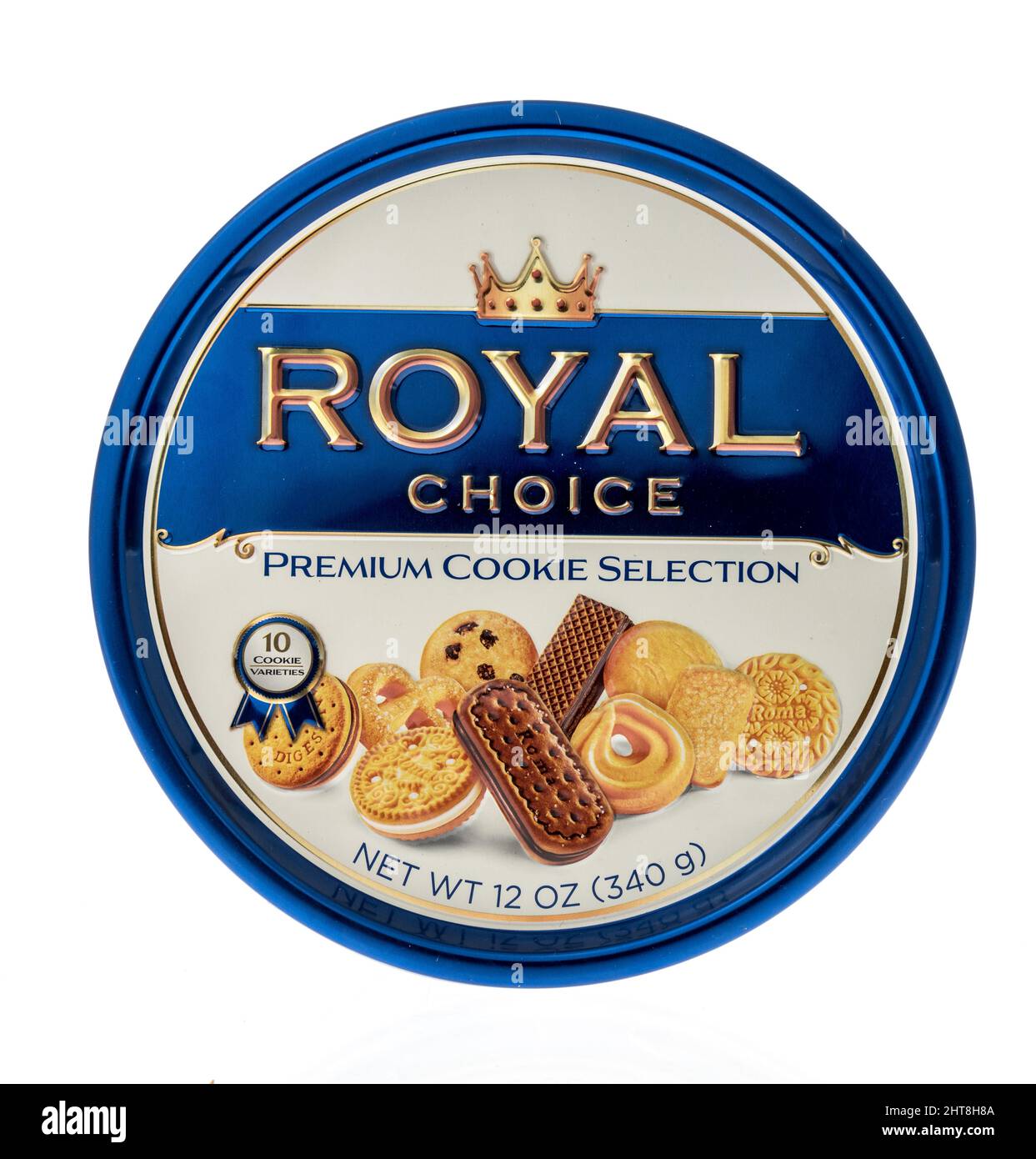 Winneconne, WI -26. Februar 2021: Ein Paket von Royal Choice Premium-Cookie-Auswahl auf einem isolierten Hintergrund Stockfoto