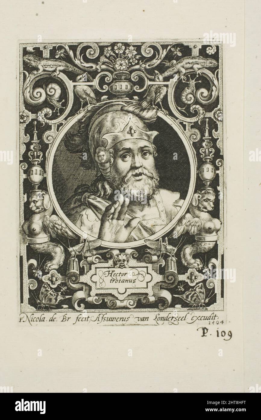 Hektor von Troja, Platte 1 aus den neun Worthies, 1594. Stockfoto