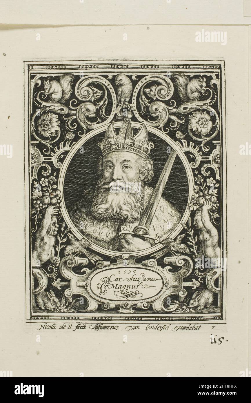 Karl der große, siebente Platte aus den neun Worthies, 1594. Stockfoto