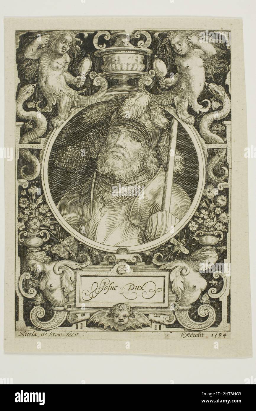 Joshua, vierte Platte aus den neun Worthies, 1594, überarbeitete den zweiten Zustand. Stockfoto