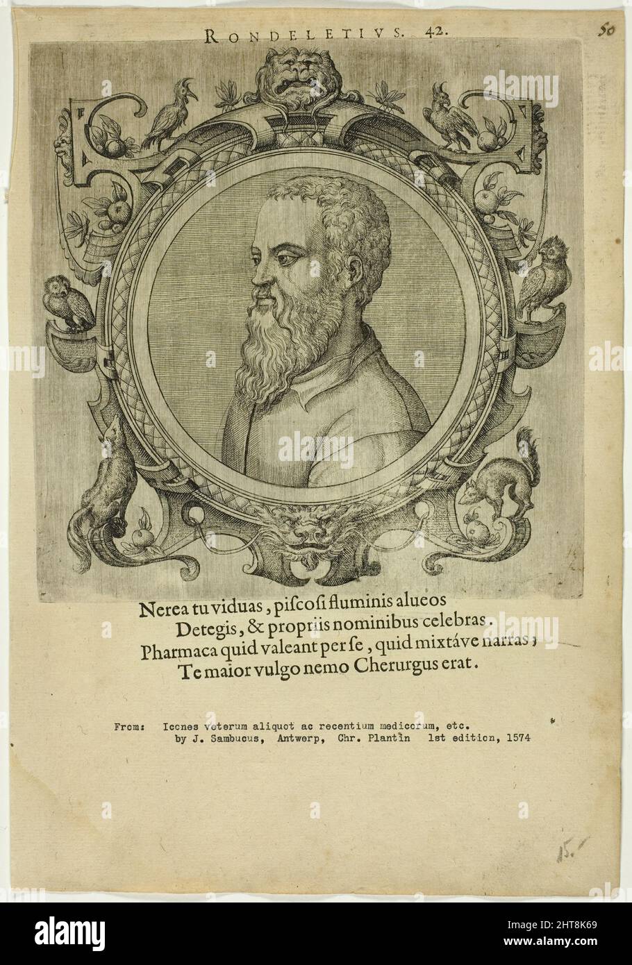 Porträt des Rondeletius, veröffentlicht 1574. Stockfoto